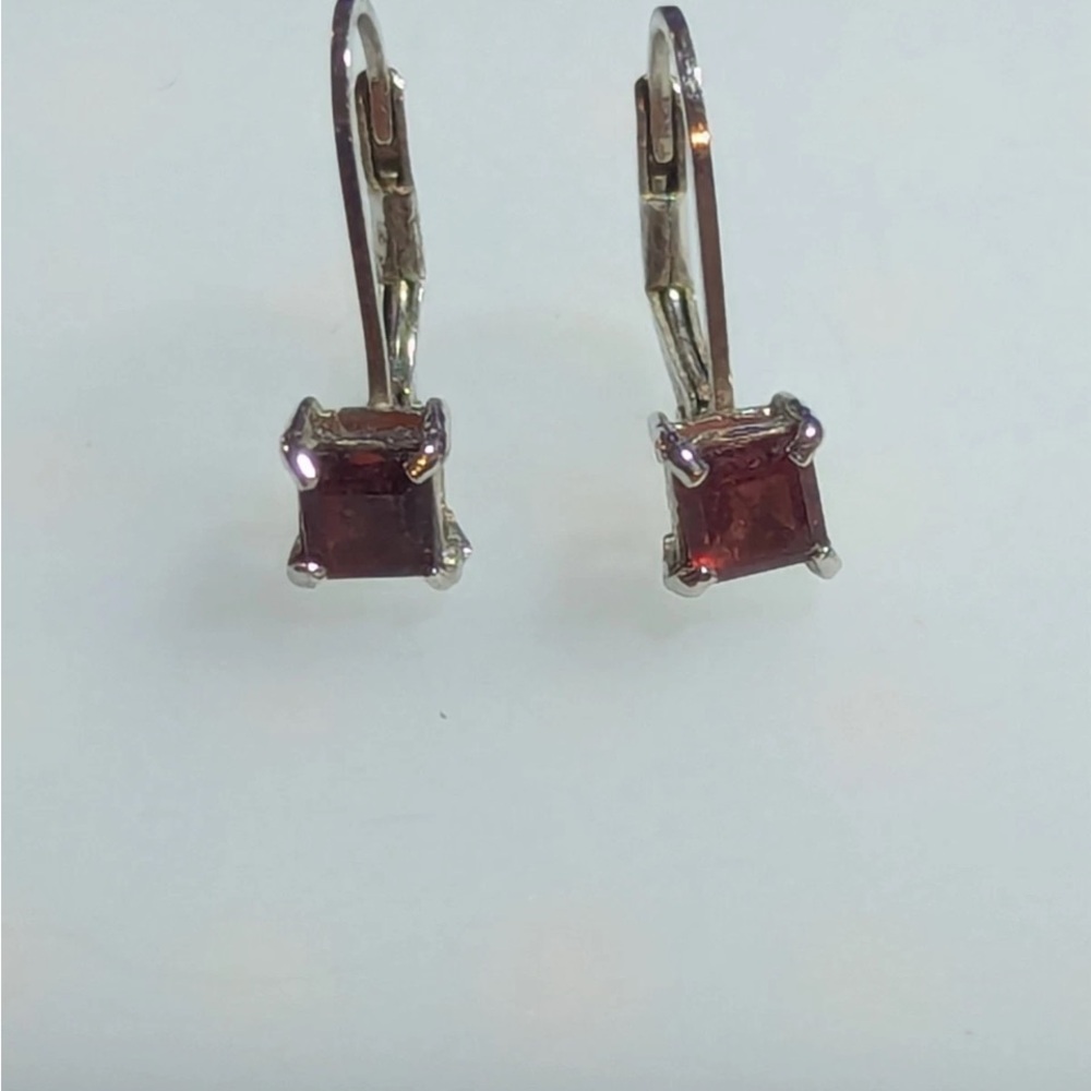 Princess-cut Garnet and Sterling Silver Dangle Earrings